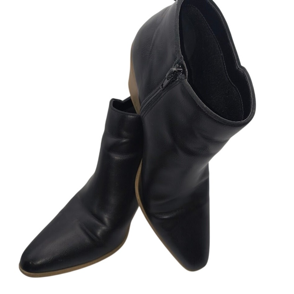 JF Ankle Boots Womens 10 Black Faux Leather Zip Up Pointed Toe‎ Booties